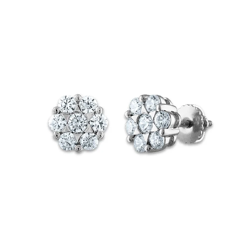 EcoLove 1 CTW Lab Grown Diamond Cluster Stud Flower Shaped Earrings in 14KT White Gold