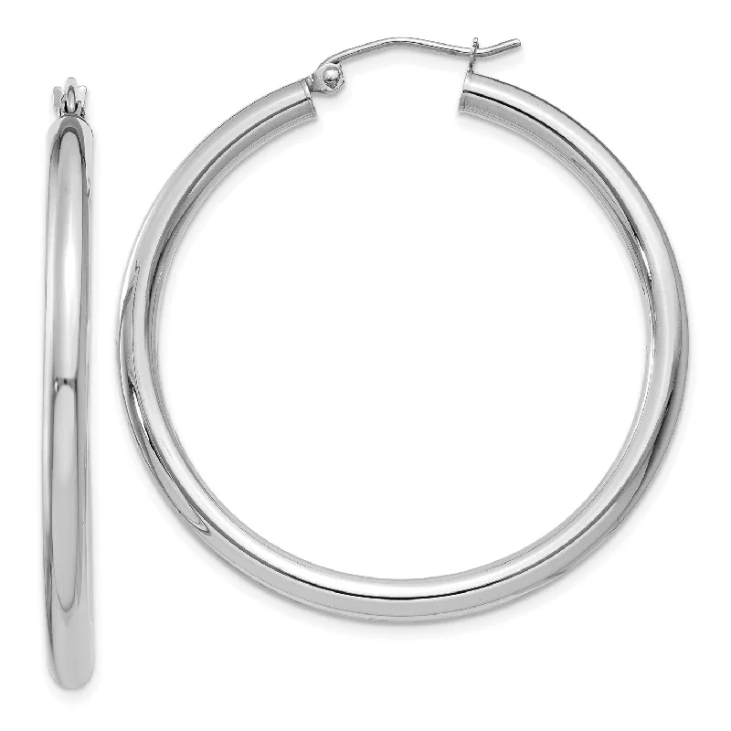 10KT White Gold 35X3MM Hoop Earrings