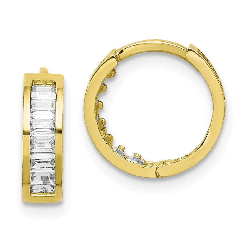 10KT Yellow Gold Cubic Zirconia Hinged Hoop Earrings