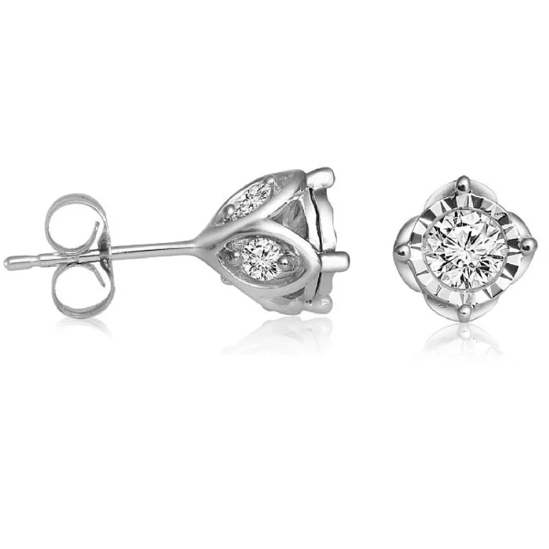 3/4 CTW Diamond Solitaire Illusion Set Stud Earrings in 10KT White Gold