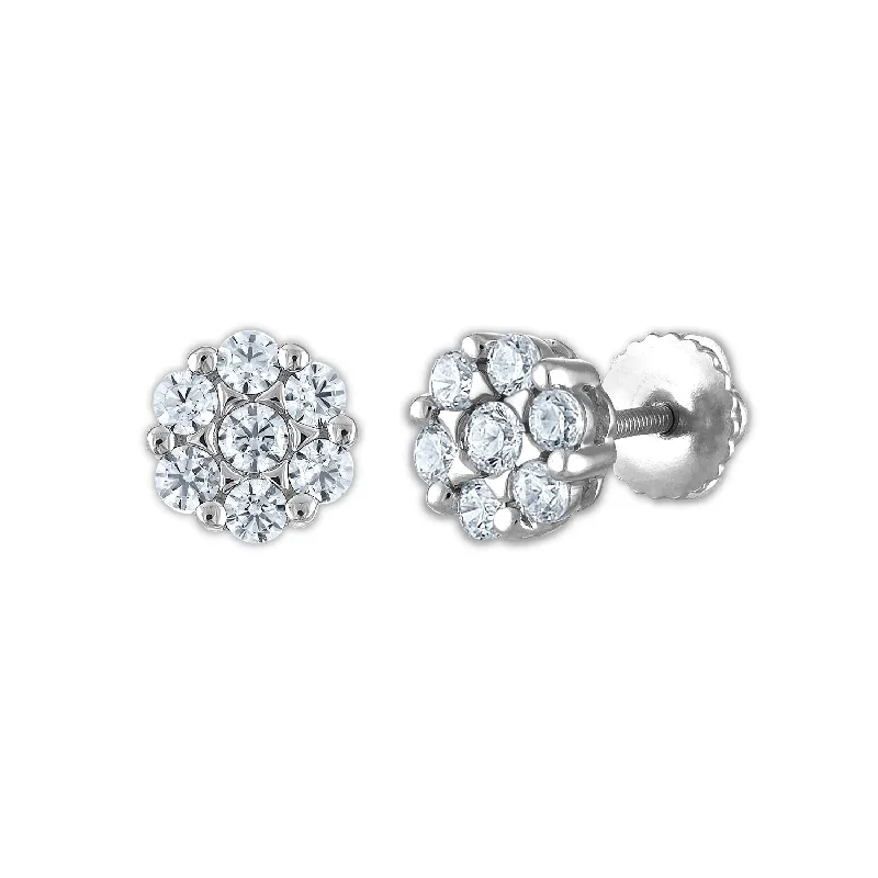 EcoLove 3/4 CTW Lab Grown Diamond Cluster Stud Flower Shaped Earrings in 14KT White Gold