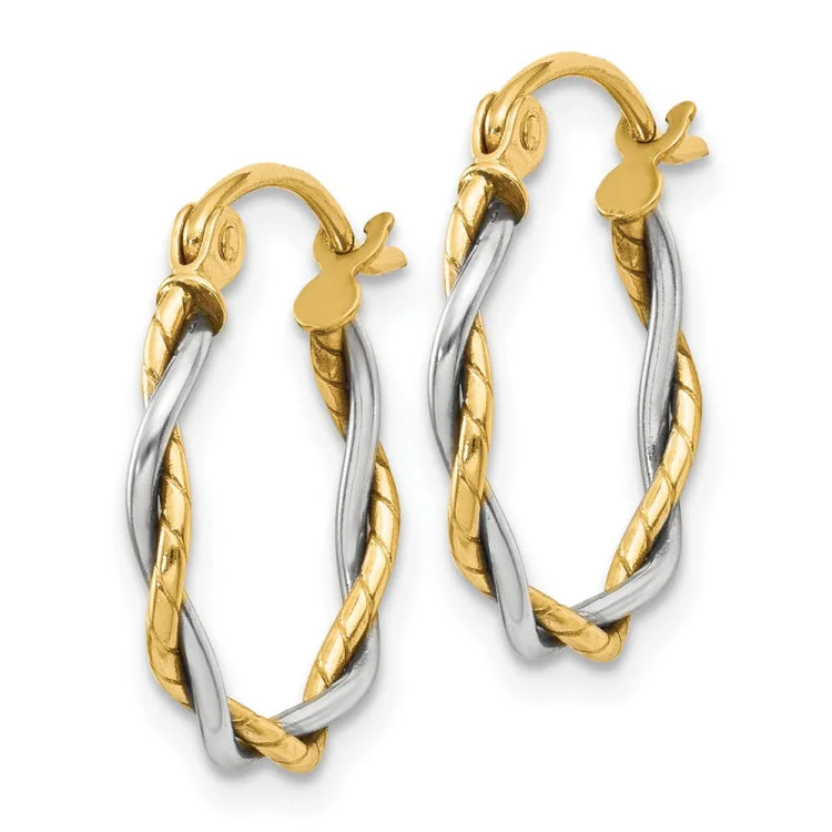 14k Two-tone Polished 1.8mm Twisted Hoop Earrings