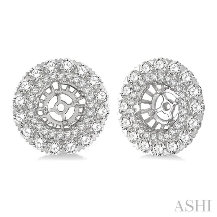 1 3/4 Ctw Circular Scalloped Edge Round Cut Diamond Earrings Jacket in 14K White Gold