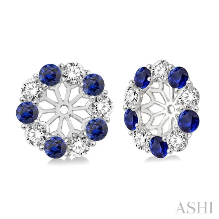 2.65 MM Round Cut Sapphire and 3/4 Ctw Round Cut Diamond Earring Jacket in 14K White Gold