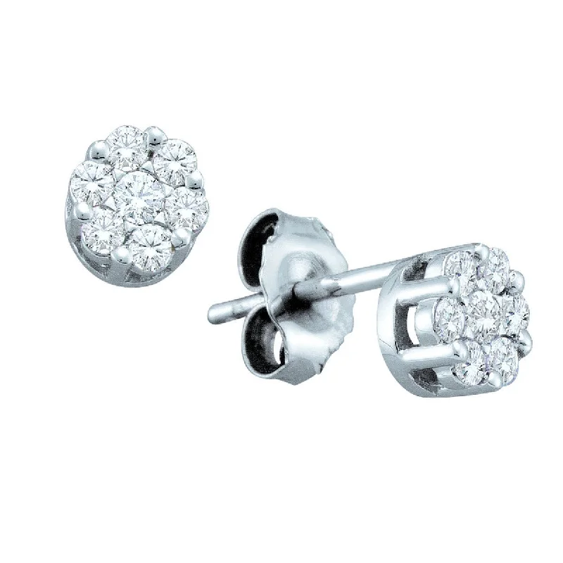 Signature 1 CTW Diamond Cluster Stud Earrings in 14KT White Gold