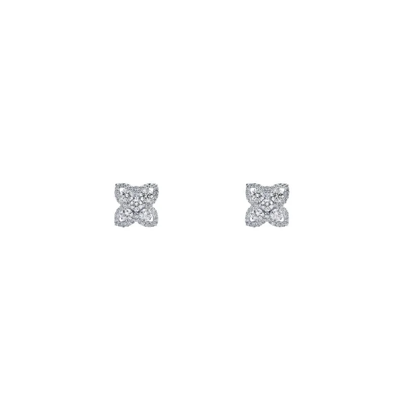 18 Karat White Gold Flower stud diamond earrings