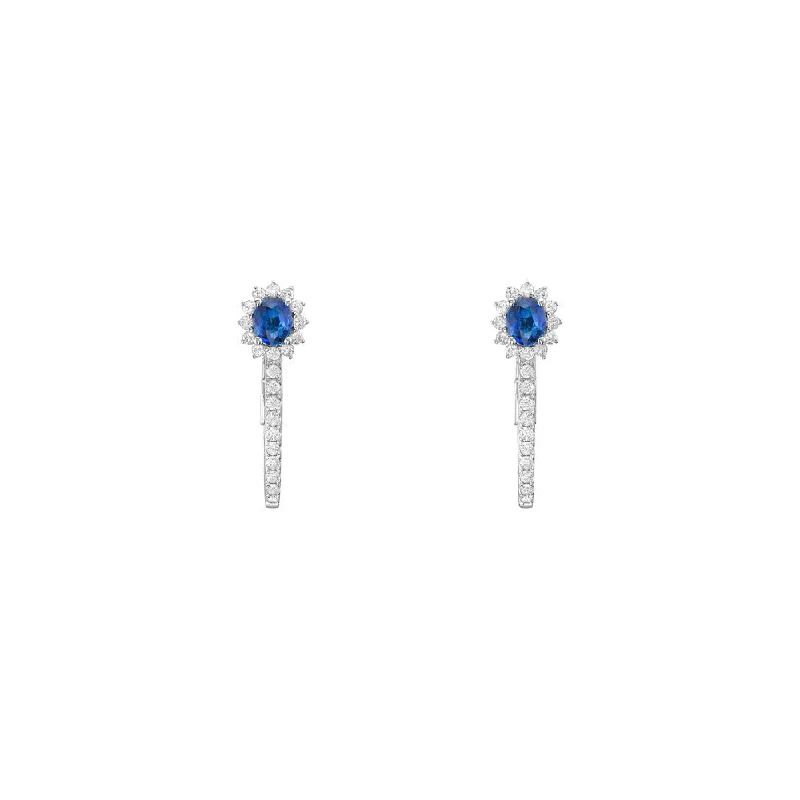 18 Karat White Gold oval sapphire earrings with diamonds