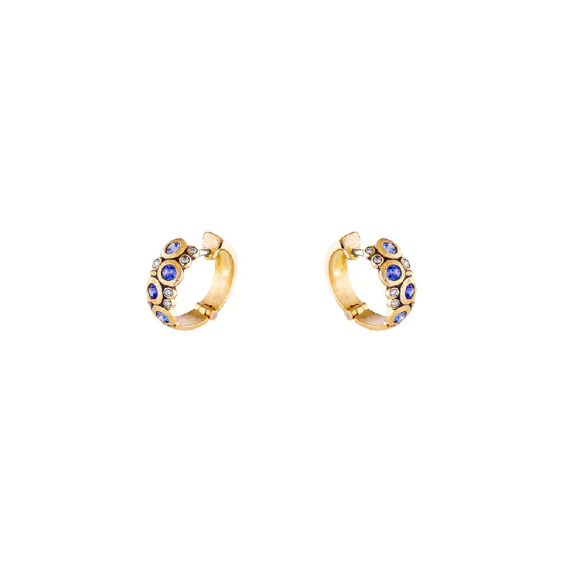 18 Karat yellow gold Candy huggy earrings with Sapphires and Diamonds