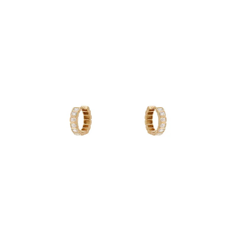 18 Karat Yellow Gold Nea Huggy Earrings with Emerald Cut Diamonds