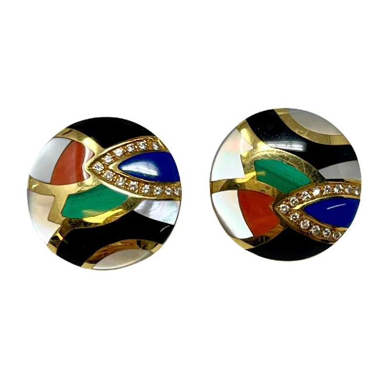 Asch Grossbardt 18K Gold Earrings with Onyx, Malachite and Lapis