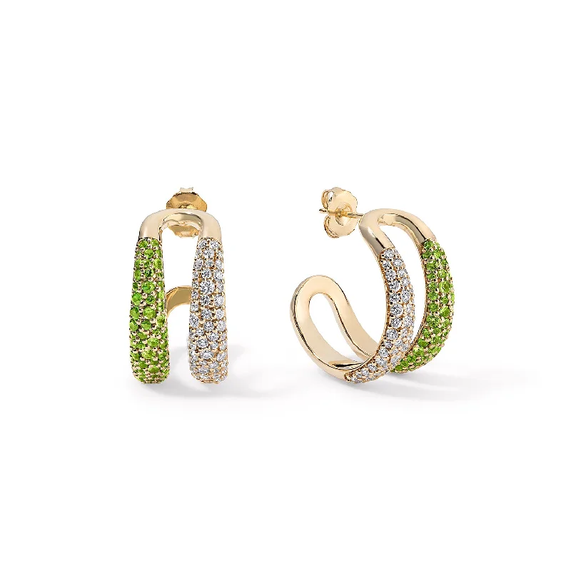 Green Tsavorite and Diamond Double Domed Hoops