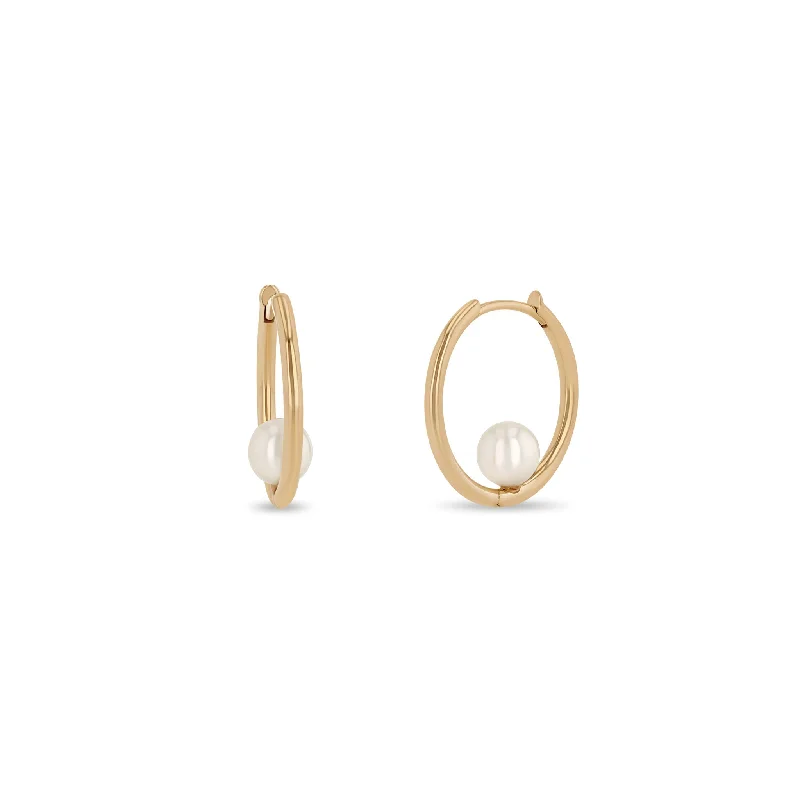 Medium Hinged Huggie Hoops with Freshwater Cultured Pearls