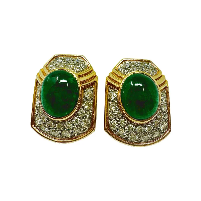 Montreaux 18K Gold and Platinum Clip-on Earrings with Emeralds & Diamonds