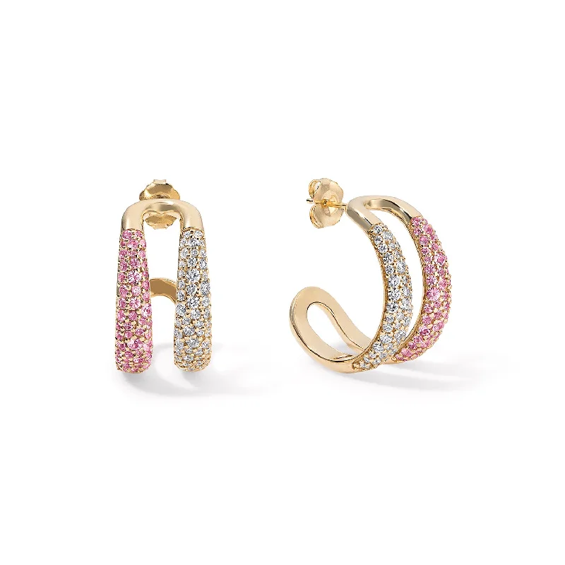 Pink Sapphire and Diamond Double Domed Hoops