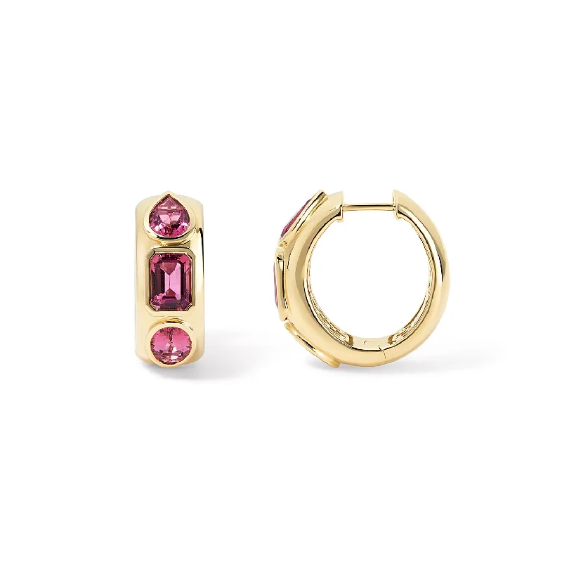 Pink Tourmaline Multi Shape Huggie