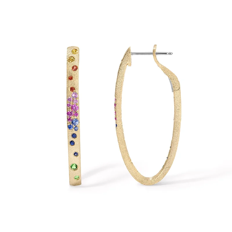 Rainbow and Gold Oval Hoop Earrings