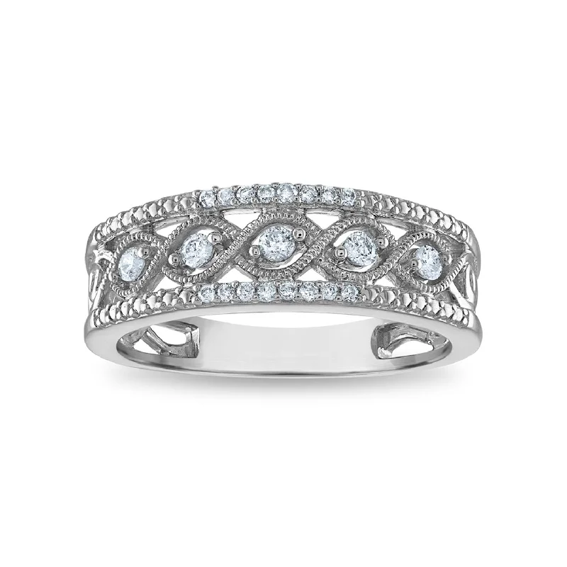 1/5 CTW Diamond Fashion Anniversary Ring in Rhodium Plated Sterling Silver