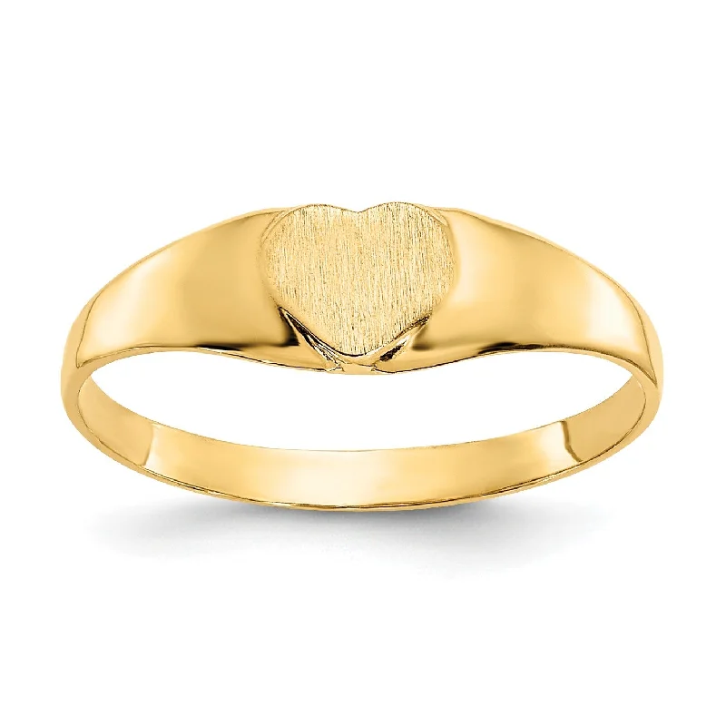 14KT Yellow Gold Childrens Heart Signet Ring; Size 3