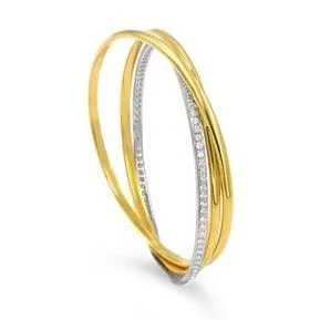 18K Tri Color Diamond Pave Rolling Bangle Bracelet