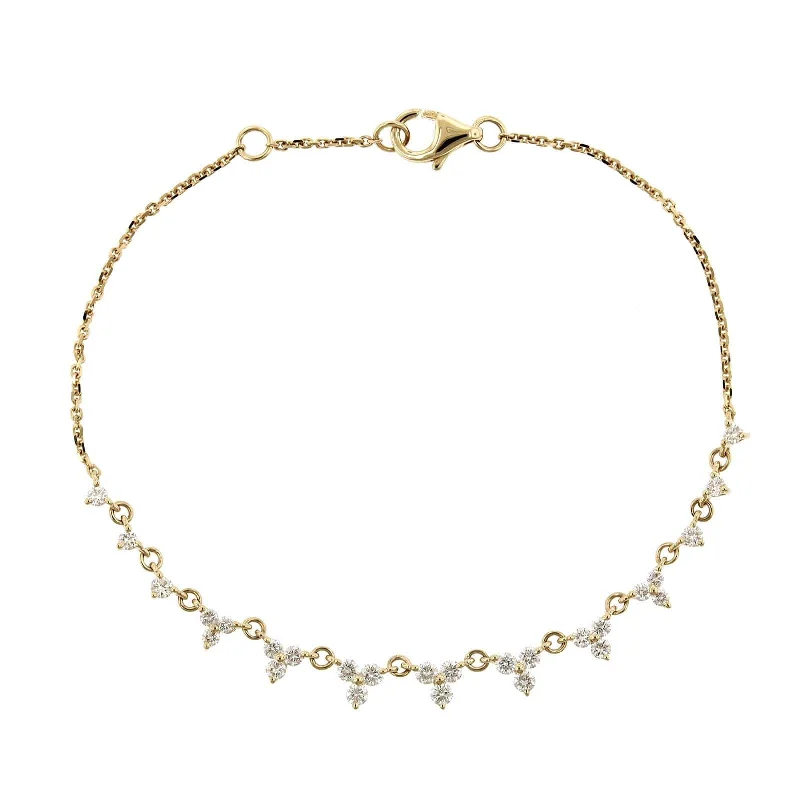 14K Yellow Gold Diamond Cluster Chain Bracelet