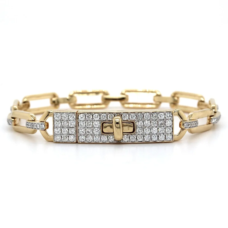 14K Yellow Gold Paperclip Diamond Clasp Bracelet