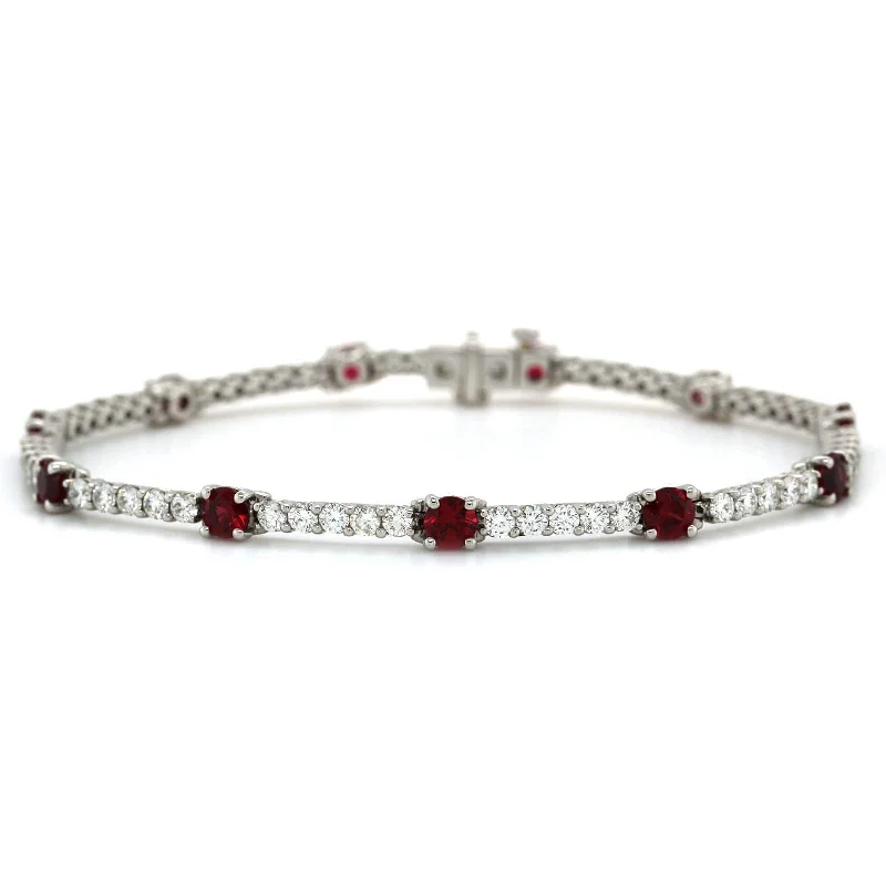 Platinum Ruby and Diamond Line Bracelet