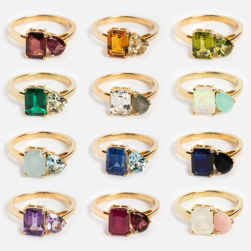 Solid Gold Toi et Moi Colorful Gemstone Ring