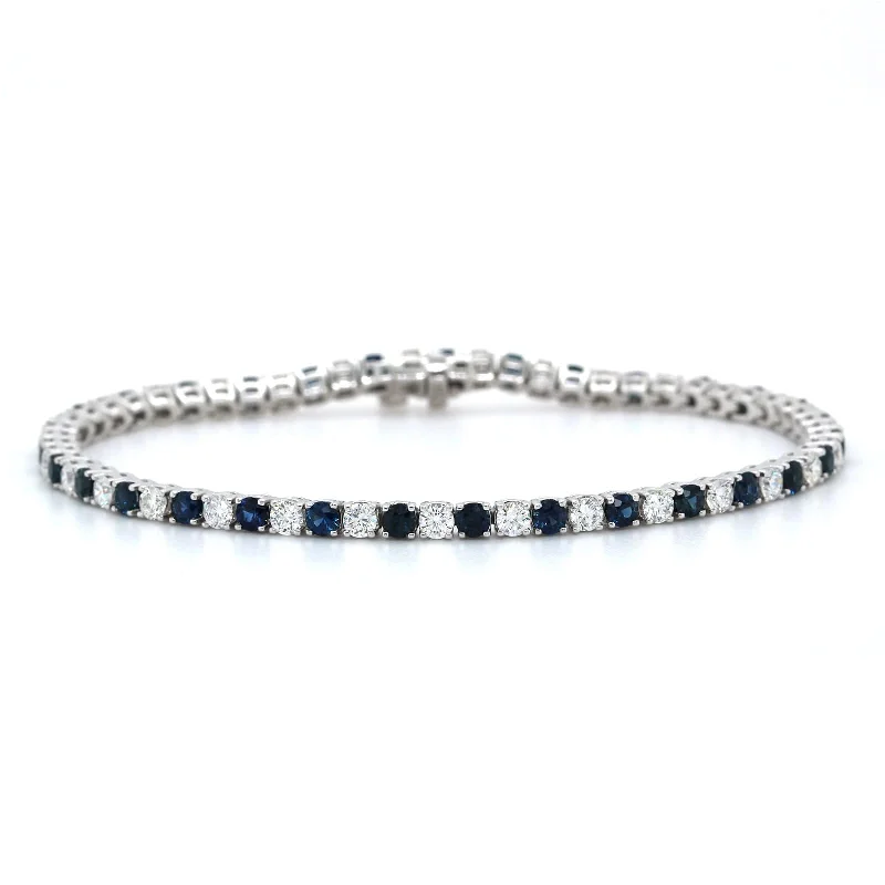 14K White Gold Sapphire and Diamond Tennis Bracelet