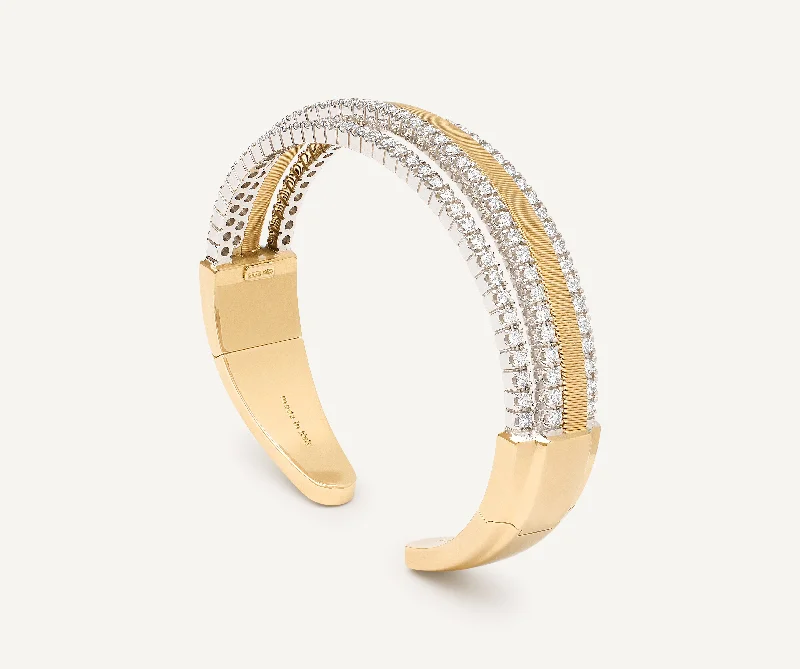 18K Yellow Gold 3 Row Diamond Tennis Statement Cuff