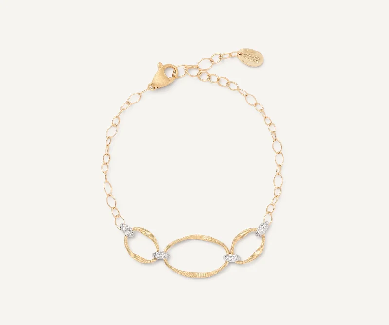 18K Yellow Gold and Diamond 3-Link Station Bracelet