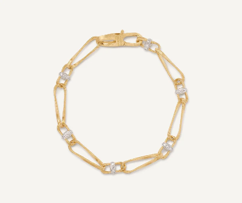 18K Yellow Gold Twisted Coil Link Bracelet With Diamonds